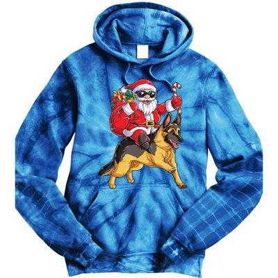 Christmas Santa Claus Riding Ger Shepherd Xmas Dog Cute Gift Tie Dye Hoodie