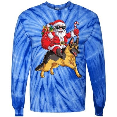 Christmas Santa Claus Riding Ger Shepherd Xmas Dog Cute Gift Tie-Dye Long Sleeve Shirt