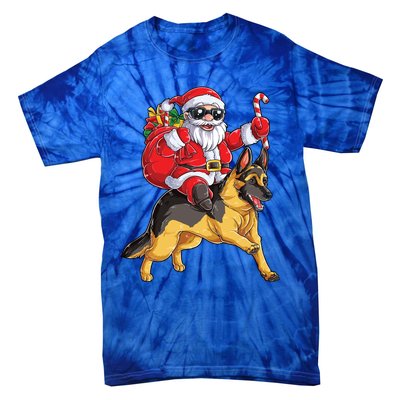 Christmas Santa Claus Riding Ger Shepherd Xmas Dog Cute Gift Tie-Dye T-Shirt