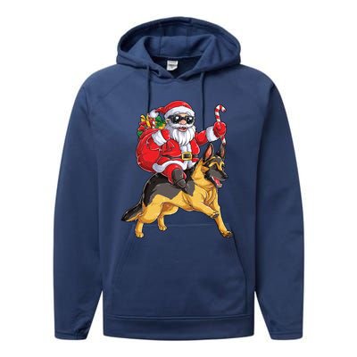 Christmas Santa Claus Riding Ger Shepherd Xmas Dog Cute Gift Performance Fleece Hoodie