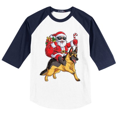 Christmas Santa Claus Riding Ger Shepherd Xmas Dog Cute Gift Baseball Sleeve Shirt