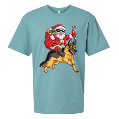 Christmas Santa Claus Riding Ger Shepherd Xmas Dog Cute Gift Sueded Cloud Jersey T-Shirt