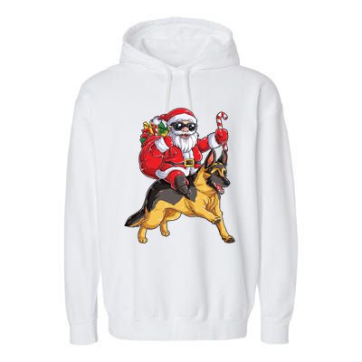 Christmas Santa Claus Riding Ger Shepherd Xmas Dog Cute Gift Garment-Dyed Fleece Hoodie