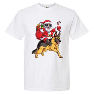 Christmas Santa Claus Riding Ger Shepherd Xmas Dog Cute Gift Garment-Dyed Heavyweight T-Shirt