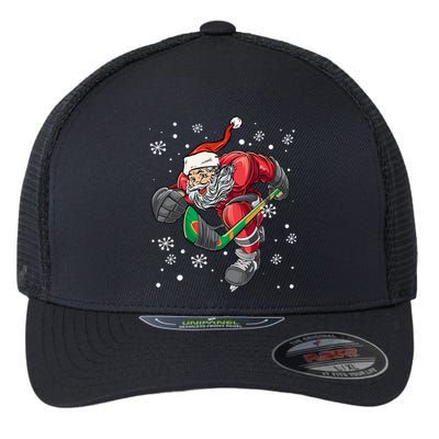 Christmas Santa Claus Ice Hockey Funny Gift Teens Funny Gift Flexfit Unipanel Trucker Cap