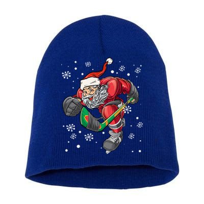 Christmas Santa Claus Ice Hockey Funny Gift Teens Funny Gift Short Acrylic Beanie