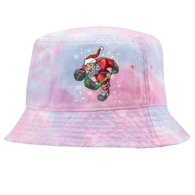 Christmas Santa Claus Ice Hockey Funny Gift Teens Funny Gift Tie-Dyed Bucket Hat