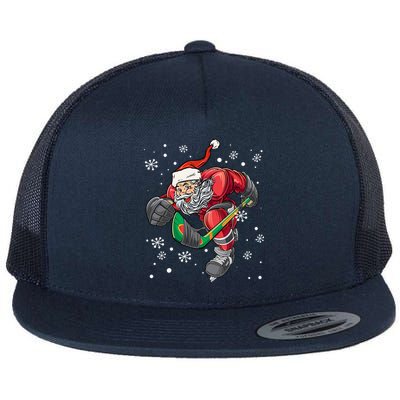 Christmas Santa Claus Ice Hockey Funny Gift Teens Funny Gift Flat Bill Trucker Hat