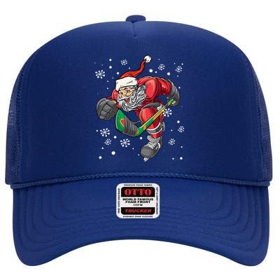 Christmas Santa Claus Ice Hockey Funny Gift Teens Funny Gift High Crown Mesh Back Trucker Hat