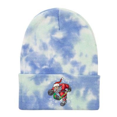 Christmas Santa Claus Ice Hockey Funny Gift Teens Funny Gift Tie Dye 12in Knit Beanie