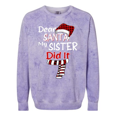 Christmas Santa Claus Red Plaid Dear Santa My Sister Did It Gift Colorblast Crewneck Sweatshirt