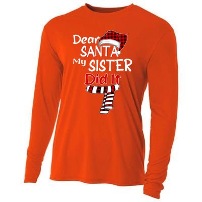 Christmas Santa Claus Red Plaid Dear Santa My Sister Did It Gift Cooling Performance Long Sleeve Crew