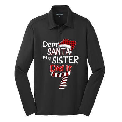 Christmas Santa Claus Red Plaid Dear Santa My Sister Did It Gift Silk Touch Performance Long Sleeve Polo