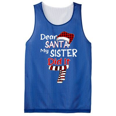 Christmas Santa Claus Red Plaid Dear Santa My Sister Did It Gift Mesh Reversible Basketball Jersey Tank