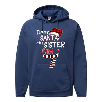 Christmas Santa Claus Red Plaid Dear Santa My Sister Did It Gift Performance Fleece Hoodie