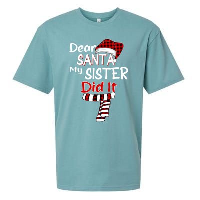 Christmas Santa Claus Red Plaid Dear Santa My Sister Did It Gift Sueded Cloud Jersey T-Shirt