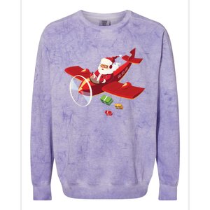 Christmas Santa Claus Pilot Flying Airplane Gift Cool Gift Colorblast Crewneck Sweatshirt