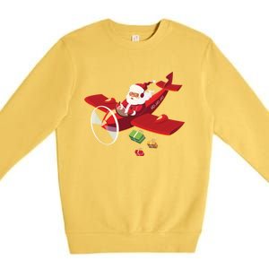 Christmas Santa Claus Pilot Flying Airplane Gift Cool Gift Premium Crewneck Sweatshirt