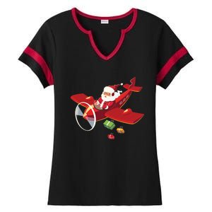 Christmas Santa Claus Pilot Flying Airplane Gift Cool Gift Ladies Halftime Notch Neck Tee