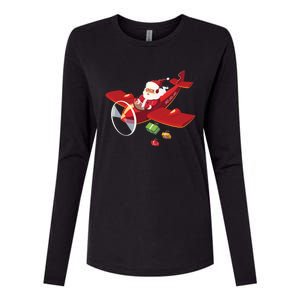 Christmas Santa Claus Pilot Flying Airplane Gift Cool Gift Womens Cotton Relaxed Long Sleeve T-Shirt