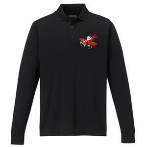 Christmas Santa Claus Pilot Flying Airplane Gift Cool Gift Performance Long Sleeve Polo