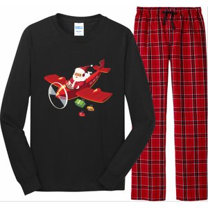 Christmas Santa Claus Pilot Flying Airplane Gift Cool Gift Long Sleeve Pajama Set