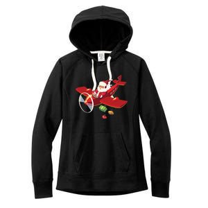 Christmas Santa Claus Pilot Flying Airplane Gift Cool Gift Women's Fleece Hoodie