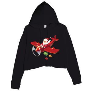 Christmas Santa Claus Pilot Flying Airplane Gift Cool Gift Crop Fleece Hoodie