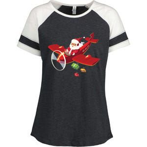 Christmas Santa Claus Pilot Flying Airplane Gift Cool Gift Enza Ladies Jersey Colorblock Tee