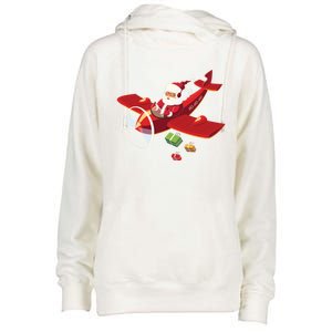 Christmas Santa Claus Pilot Flying Airplane Gift Cool Gift Womens Funnel Neck Pullover Hood