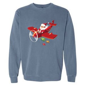 Christmas Santa Claus Pilot Flying Airplane Gift Cool Gift Garment-Dyed Sweatshirt