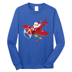 Christmas Santa Claus Pilot Flying Airplane Gift Cool Gift Long Sleeve Shirt