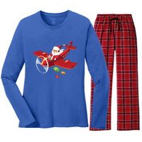 Christmas Santa Claus Pilot Flying Airplane Gift Cool Gift Women's Long Sleeve Flannel Pajama Set 