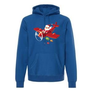 Christmas Santa Claus Pilot Flying Airplane Gift Cool Gift Premium Hoodie