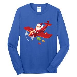 Christmas Santa Claus Pilot Flying Airplane Gift Cool Gift Tall Long Sleeve T-Shirt