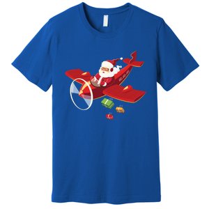 Christmas Santa Claus Pilot Flying Airplane Gift Cool Gift Premium T-Shirt