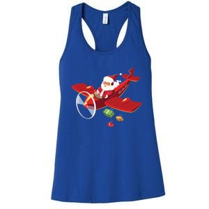 Christmas Santa Claus Pilot Flying Airplane Gift Cool Gift Women's Racerback Tank