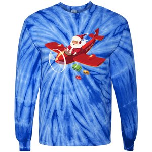 Christmas Santa Claus Pilot Flying Airplane Gift Cool Gift Tie-Dye Long Sleeve Shirt