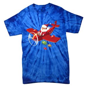 Christmas Santa Claus Pilot Flying Airplane Gift Cool Gift Tie-Dye T-Shirt