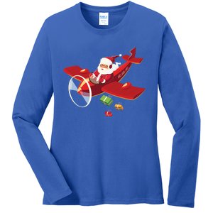 Christmas Santa Claus Pilot Flying Airplane Gift Cool Gift Ladies Long Sleeve Shirt