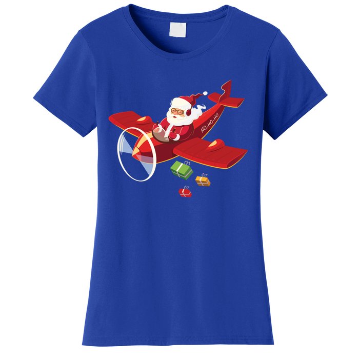 Christmas Santa Claus Pilot Flying Airplane Gift Cool Gift Women's T-Shirt