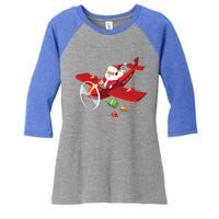 Christmas Santa Claus Pilot Flying Airplane Gift Cool Gift Women's Tri-Blend 3/4-Sleeve Raglan Shirt