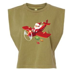 Christmas Santa Claus Pilot Flying Airplane Gift Cool Gift Garment-Dyed Women's Muscle Tee