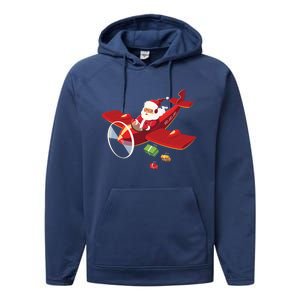 Christmas Santa Claus Pilot Flying Airplane Gift Cool Gift Performance Fleece Hoodie