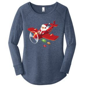 Christmas Santa Claus Pilot Flying Airplane Gift Cool Gift Women's Perfect Tri Tunic Long Sleeve Shirt