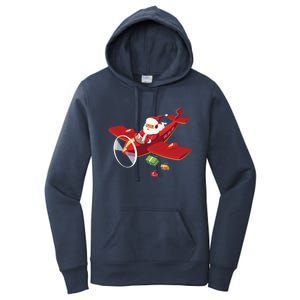 Christmas Santa Claus Pilot Flying Airplane Gift Cool Gift Women's Pullover Hoodie