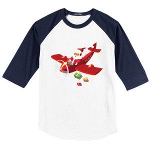 Christmas Santa Claus Pilot Flying Airplane Gift Cool Gift Baseball Sleeve Shirt