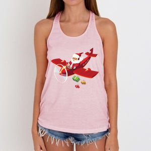 Christmas Santa Claus Pilot Flying Airplane Gift Cool Gift Women's Knotted Racerback Tank