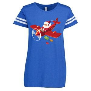 Christmas Santa Claus Pilot Flying Airplane Gift Cool Gift Enza Ladies Jersey Football T-Shirt