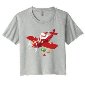 Christmas Santa Claus Pilot Flying Airplane Gift Cool Gift Women's Crop Top Tee